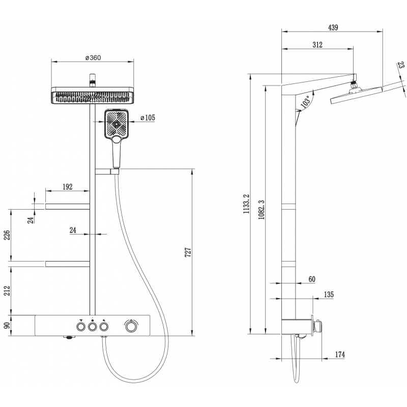 Mexen Saxx opbouwdoucheset met regendouche en kraan, zwart - 78102-70