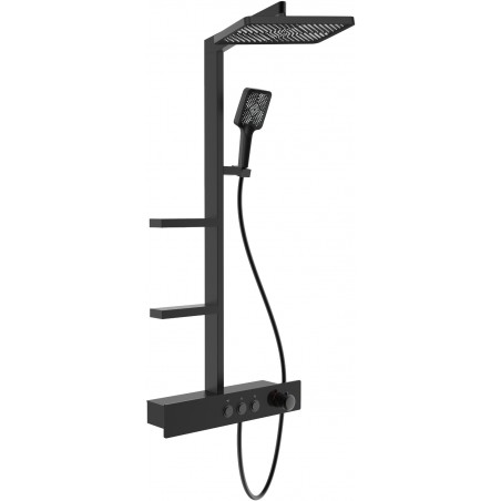 Mexen Saxx conjunto de chuveiro de superfície com chuveiro de teto e bateria, preto - 78102-70