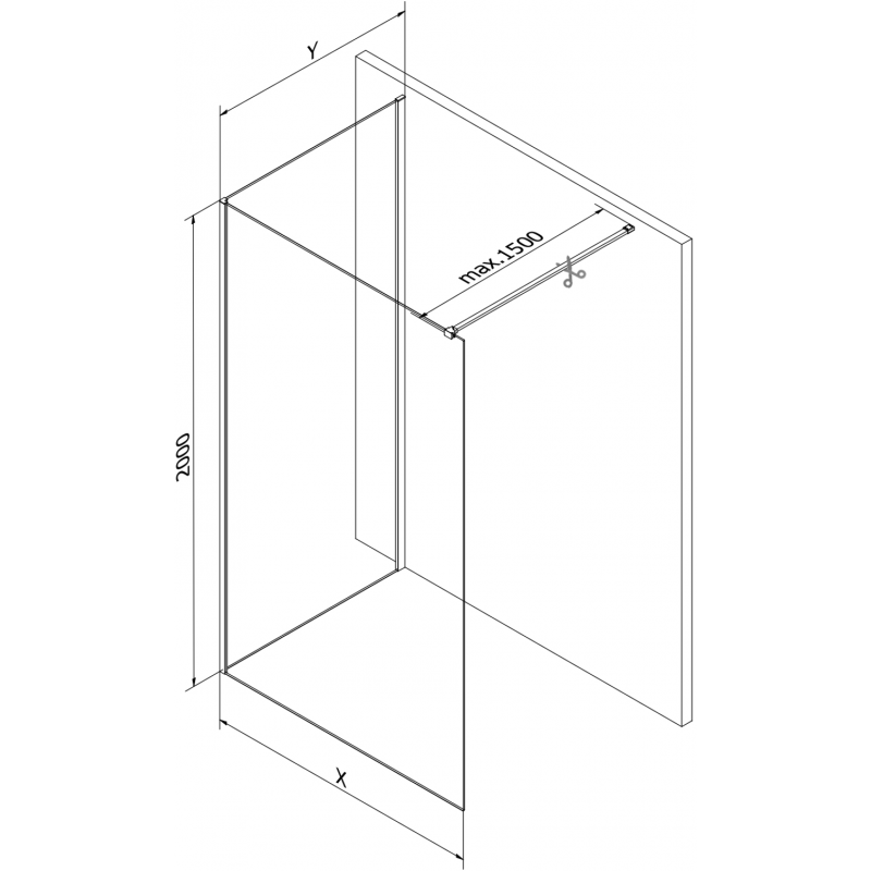 Mexen Kioto parede de chuveiro Walk-in 100 x 100 cm, transparente, cromado - 800-100-212-01-00-100