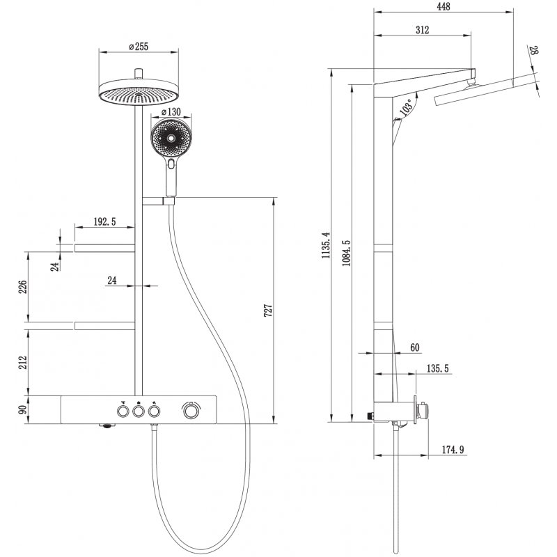 Mexen Plex surface-mounted shower set with rain shower and faucet, white - 78103-20