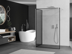 Mexen Kioto tuš stena Walk-in 130 x 120 cm, črn okvir, krom - 800-130-212-01-70-120