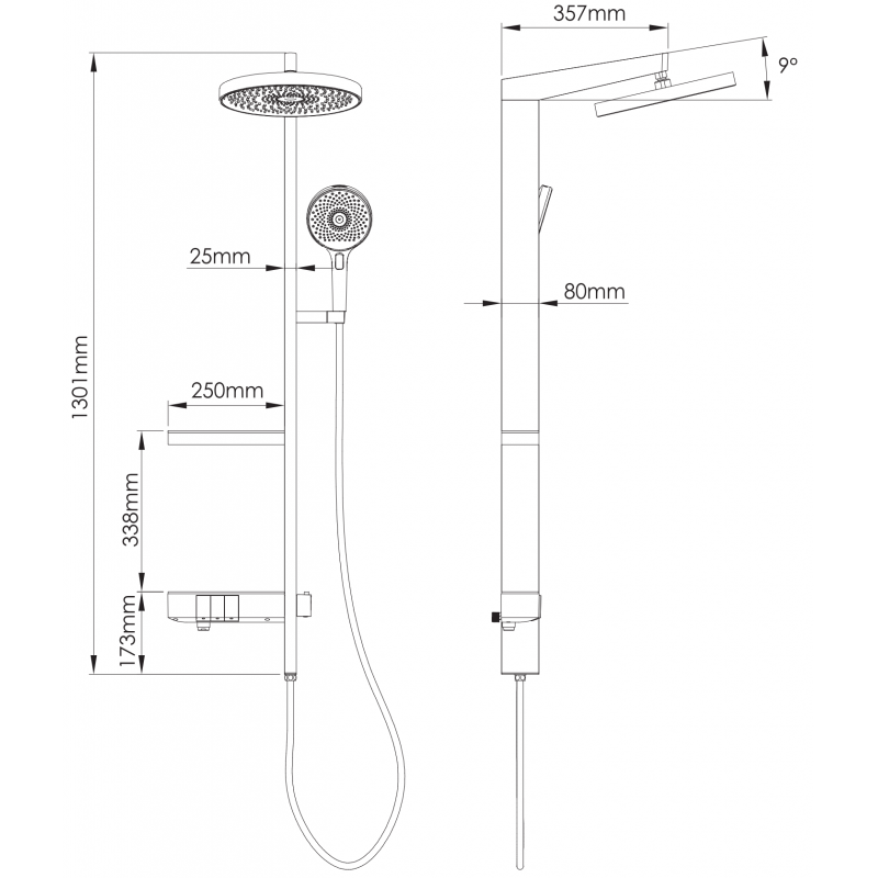 Mexen Dizzy exposed shower set with rain shower and faucet, white - 78104-20