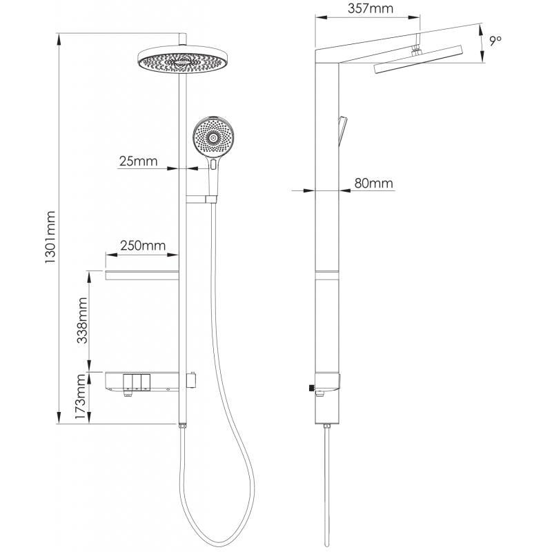 Mexen Dizzy Set bäertegen Dusch Set mat Reenschauer an Batterie, wäiss - 78104-20
