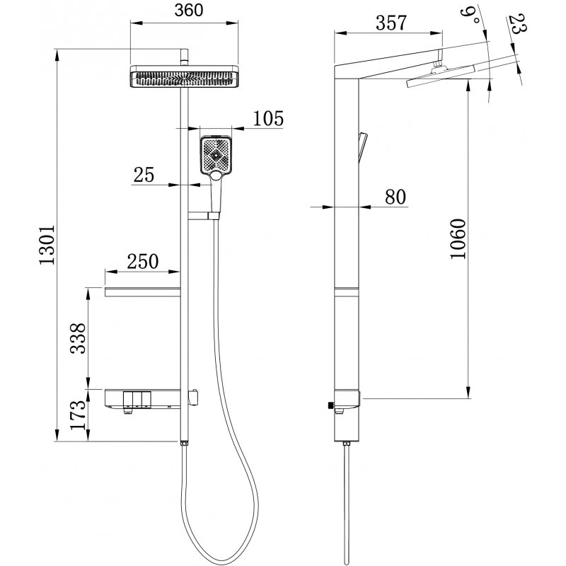 Mexen Roar surface-mounted shower set with rain shower and battery, white - 78105-20