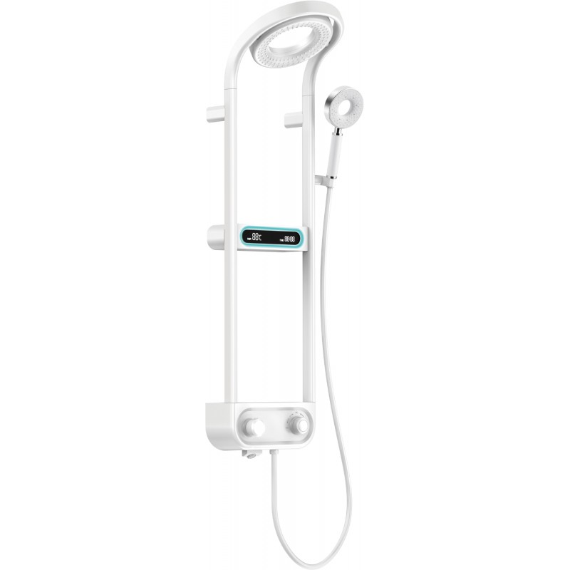 Mexen Peak Aufputz-Duschset mit Regenduschkopf und Armatur, LED-Anzeige, weiß - 78106-20
