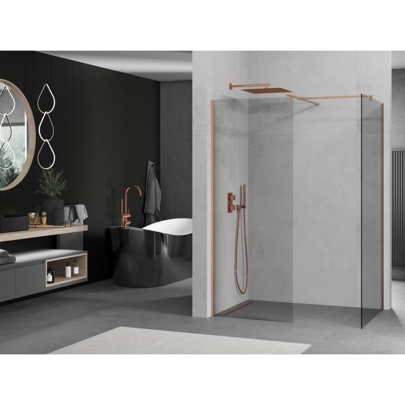 Mexen Kioto ścianka prysznicowa Walk-in 130 x 95 cm, transparent, miedź szczotkowana - 800-130-202-65-00-095