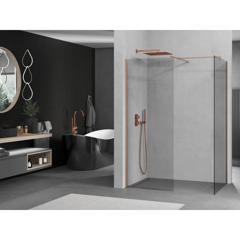Mexen Kioto Walk-in Shower Wall 135 x 100 cm, Transparent, Brushed Copper - 800-135-202-65-00-100