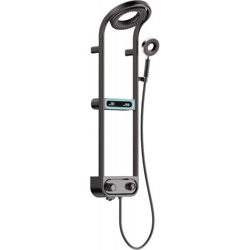Mexen Peak exposed shower set with rain shower and faucet, LED display, black - 78106-70