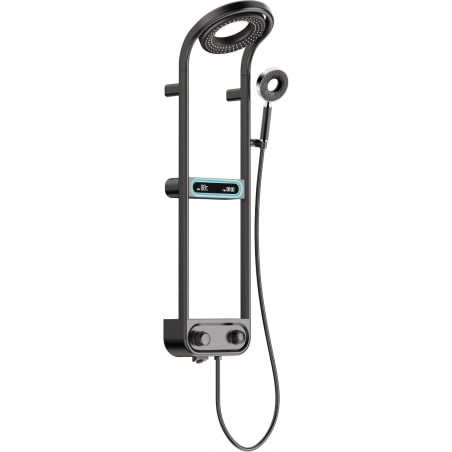 Mexen Peak opbouw douche set met regendouche en kraan, LED display, zwart - 78106-70