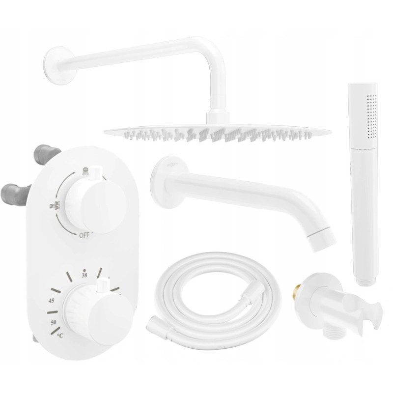 Mexen Kai DR70 podžbukni kupaonski tuš set s kišnim tušem 30 cm, bijeli - 77602DR70301-20