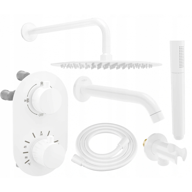 Mexen Kai DR70 Unterputz-Badewannen-Duschset mit 30 cm Regenduschkopf, Weiß - 77602DR70301-20