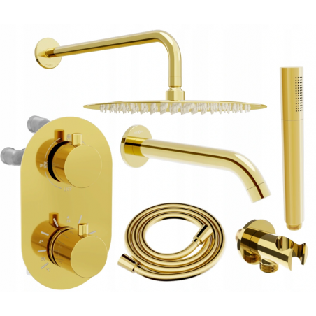 Mexen Kai DR70 conjunto de ducha y bañera empotrado con rociador de 30 cm, dorado - 77602DR70301-50