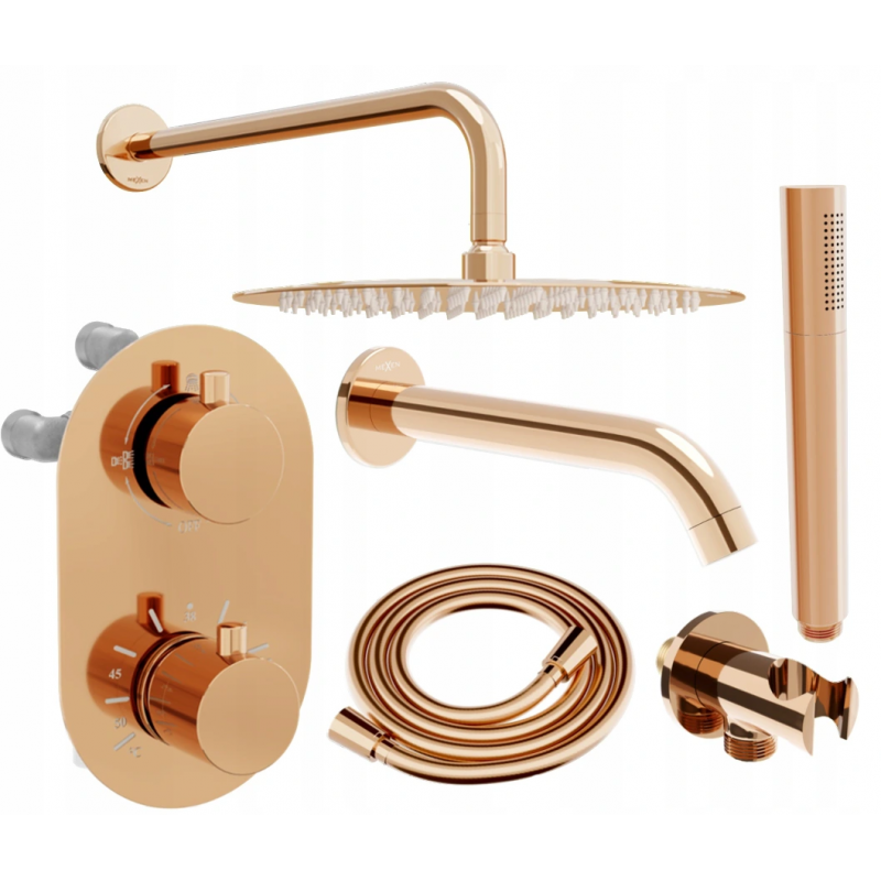 Mexen Kai DR70 set da incasso per vasca e doccia con soffione 30 cm, oro rosa - 77602DR70301-60