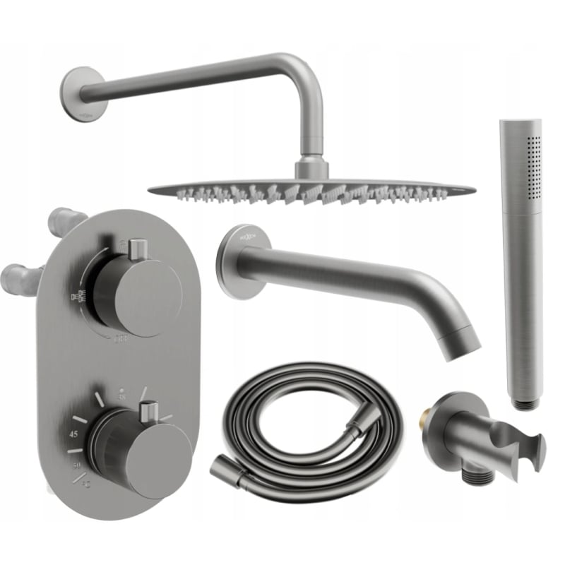 Mexen Kai DR70 Bath-Shower Set with 30 cm Rain Shower, Brushed Gun Gray - 77602DR70301-66