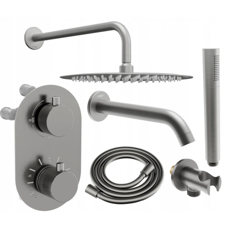 Mexen Kai DR70 conjunto de banho e duche embutido com chuveiro de 30 cm, grafite - 77602DR70301-66