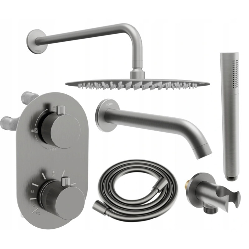 Mexen Kai DR70 set doccia e bagno incasso con soffione 30 cm, grigio canna di fucile spazzolato - 77602DR70301-66