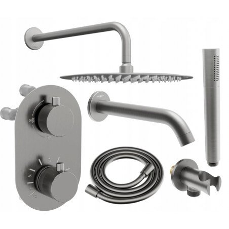 Mexen Kai DR70 conjunto de banheira e duche de embutir com chuveiro de 30 cm, cinza antracite escovado - 77602DR70301-66