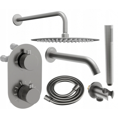 Mexen Kai DR70 ensemble de baignoire-douche encastré avec pomme de douche 30 cm, gris canon brossé - 77602DR70301-66