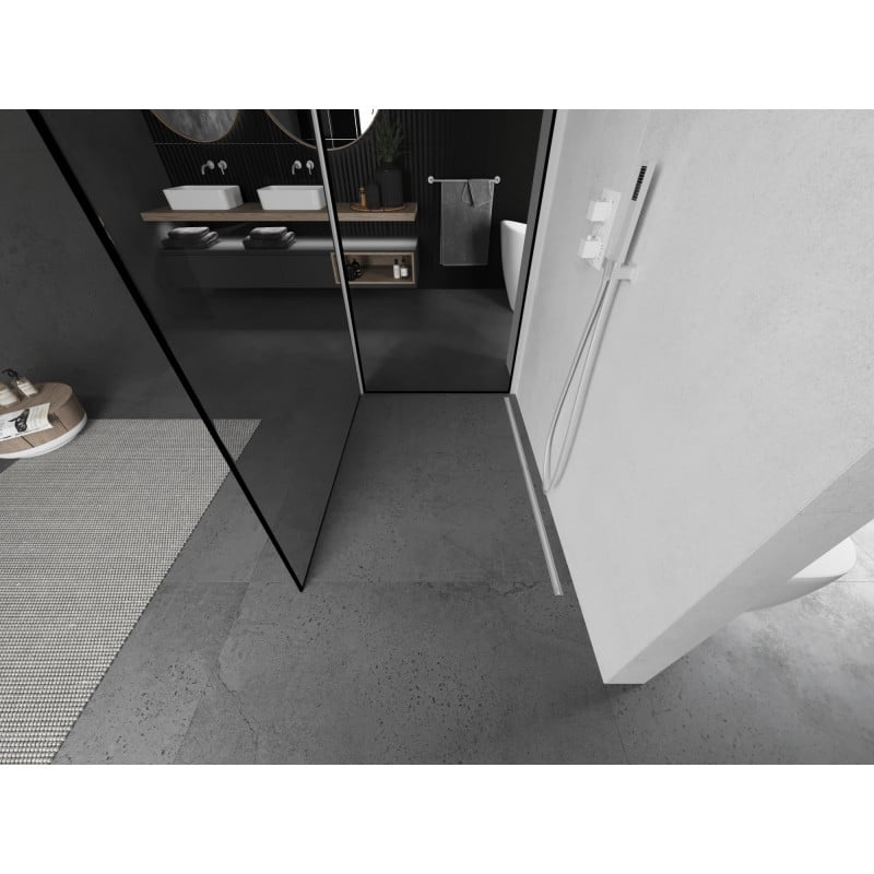 Mexen Kioto paroi de douche Walk-in 90 x 70 cm, cadre noir, blanc - 800-090-212-20-70-070