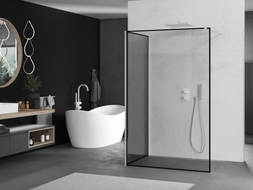 Mexen Kioto duša sienas Walk-in 120 x 80 cm, melns rāmis, balta - 800-120-212-20-70-080