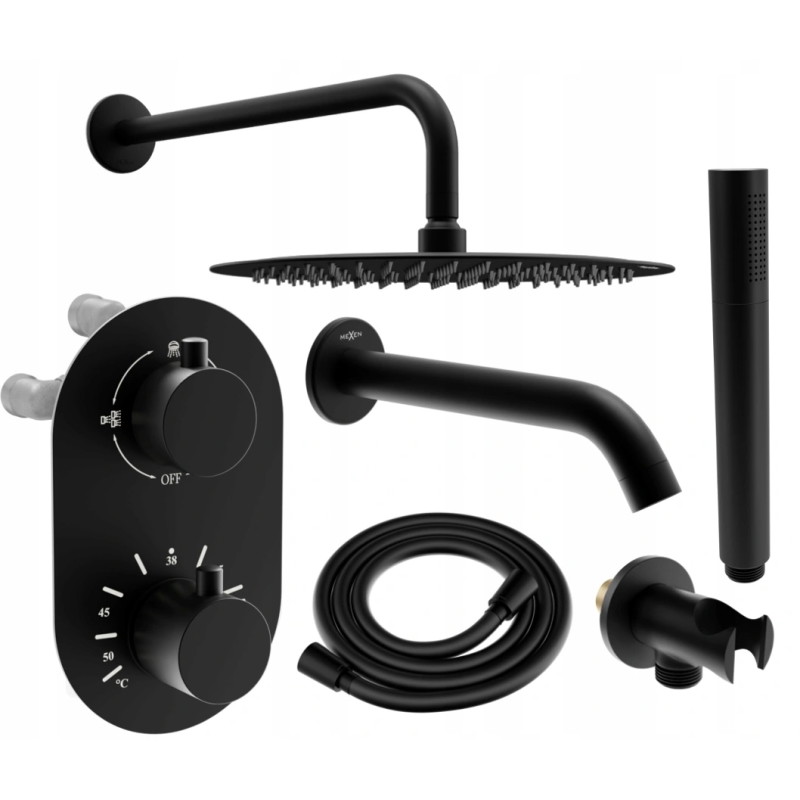 Mexen Kai DR70 conjunto de ducha para bañera empotrado con ducha de lluvia de 30 cm, negro - 77602DR70301-70