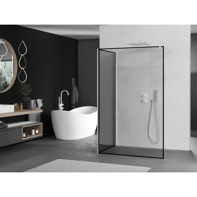 Mexen Kioto tuš pregrada Walk-in 130 x 100 cm, črni okvir, bela - 800-130-212-20-70-100