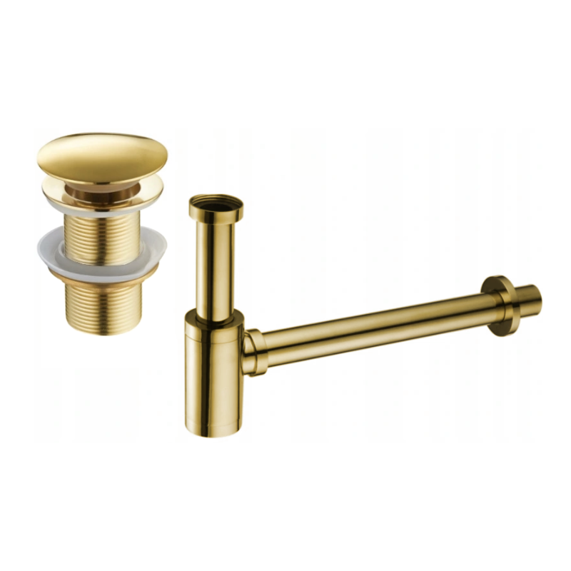 Mexen round washbasin half-siphon with click-clack plug, no overflow, gold - 7991050-50