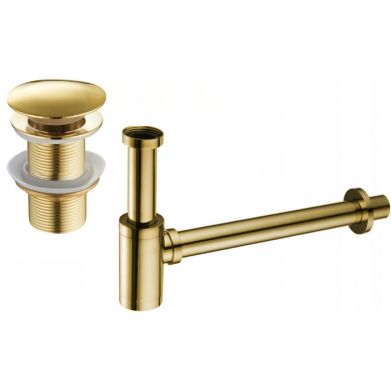 Mexen round washbasin half siphon with click-clack stopper, without overflow, gold - 7991050-50
