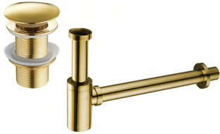 Mexen rënn-geformt Lavabo Siphon mat Klick-Klack Stopper, ouni Iwwerlaf, gëllen - 7991050-50