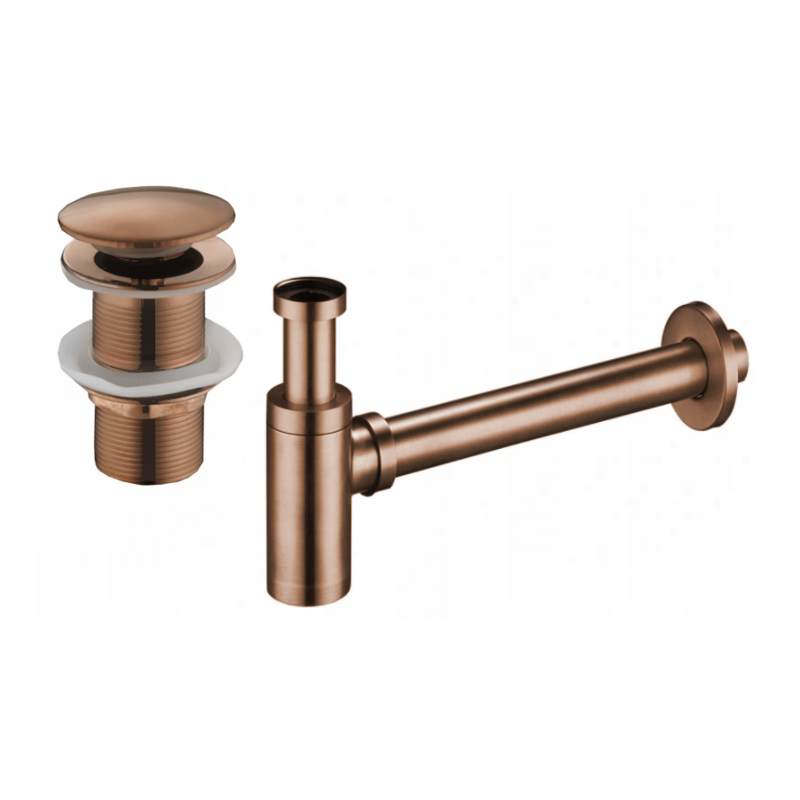 Mexen halfonder sifon voor wastafel rond met klik-klak stop, zonder overloop, roze goud - 7991050-60