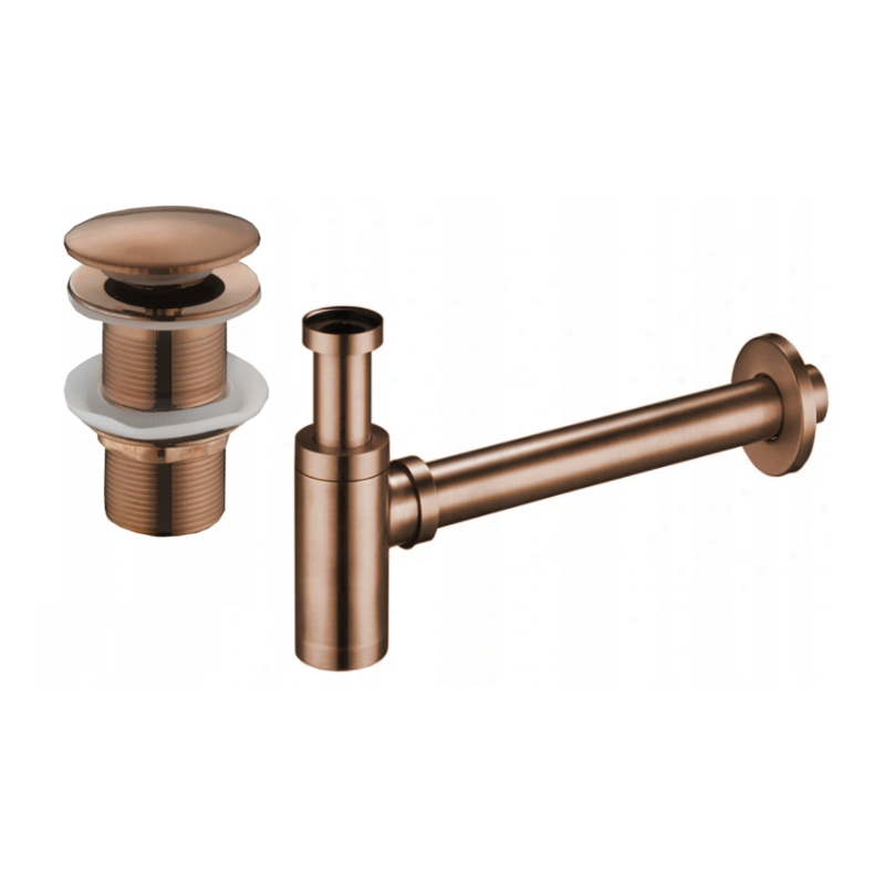 Mexen pyöreä pesualtaan puolisiifoni, klik-klak-tulppa, ilman ylivuotoa, ruusukulta - 7991050-60