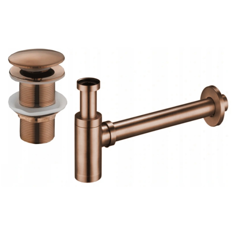 Mexen round washbasin bottle trap with click-clack plug, without overflow, rose gold - 7991050-60