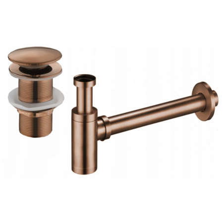 Mexen halve sifon voor wastafel rond met klik-klak stop, zonder overloop, roze goud - 7991050-60