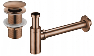 Mexen halve sifon voor wastafel rond met klik-klak stop, zonder overloop, roze goud - 7991050-60