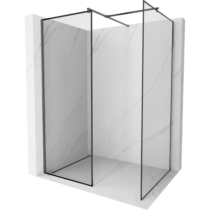 Mexen Kioto walk-in shower screen 140 x 110 cm, black frame, gun gray brushed - 800-140-202-66-70-110