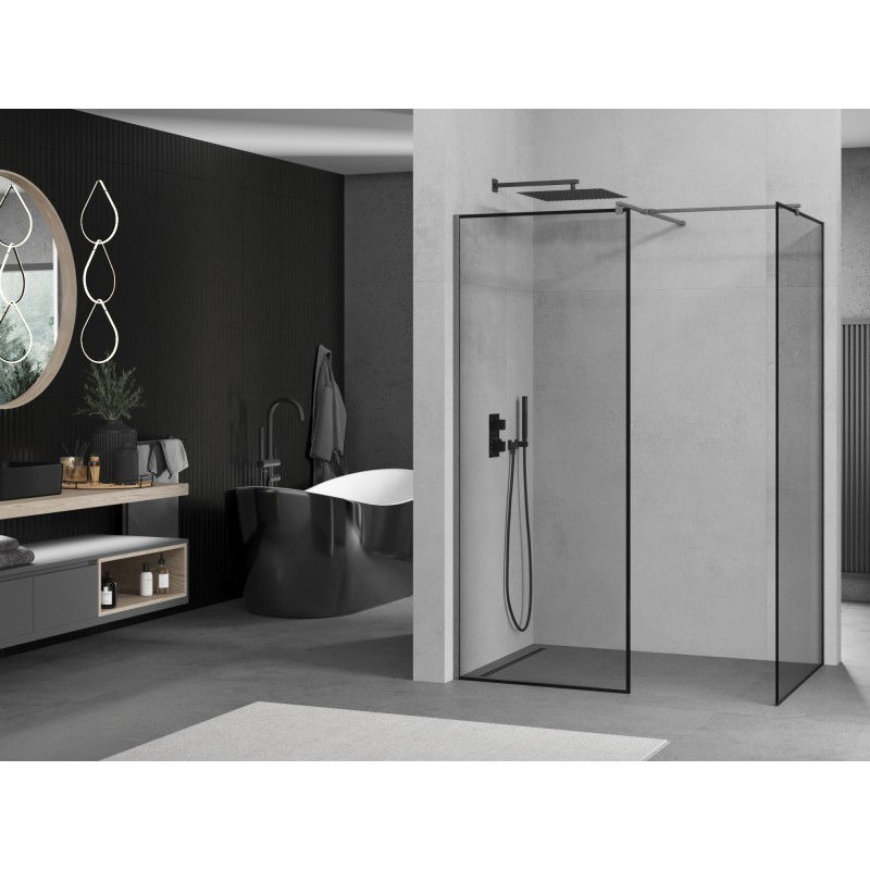 Mexen Kioto πινακίδα ντους Walk-in 120 x 120 cm, μαύρο πλαίσιο, gun gray βουρτσισμένο