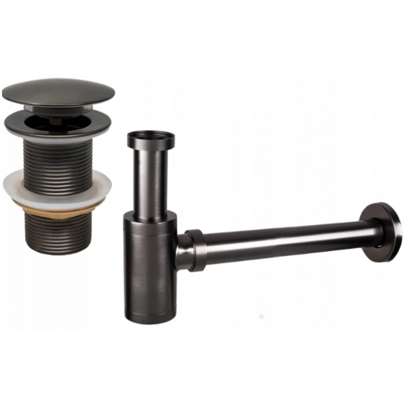 Mexen demi-siphon lavabo rond avec bouchon clic-clac, sans trop-plein, graphite - 7991050-66