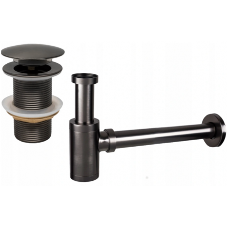 Mexen demi-siphon lavabo rond avec bouchon clic-clac, sans trop-plein, graphite - 7991050-66