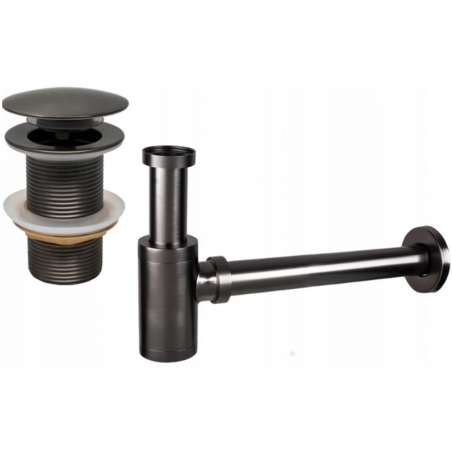 Mexen round washbasin half-siphon with click-clack plug, without overflow, graphite - 7991050-66