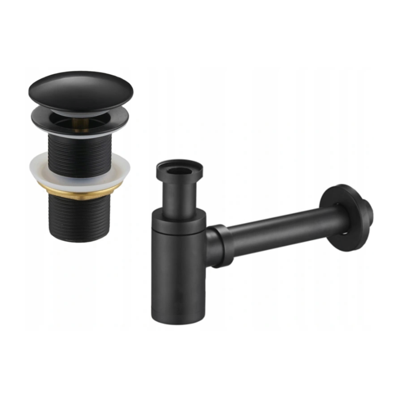 Mexen halve sifon voor wastafel rond met klik-klak plug, zonder overloop, zwart - 7991050-70