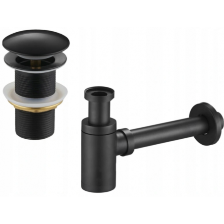 Mexen medio sifón de lavabo redondo con tapón clic-clac, sin rebosadero, negro - 7991050-70