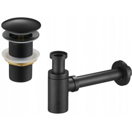 Mexen round half-basin siphon with click-clack plug, no overflow, black - 7991050-70