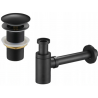 Mexen ronde halve wastafelsifon met klik-klak stop, zonder overloop, zwart - 7991050-70