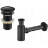 Mexen round half-basin siphon with click-clack plug, no overflow, black - 7991050-70