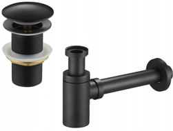 Mexen halve sifon voor wastafel rond met klik-klak plug, zonder overloop, zwart - 7991050-70