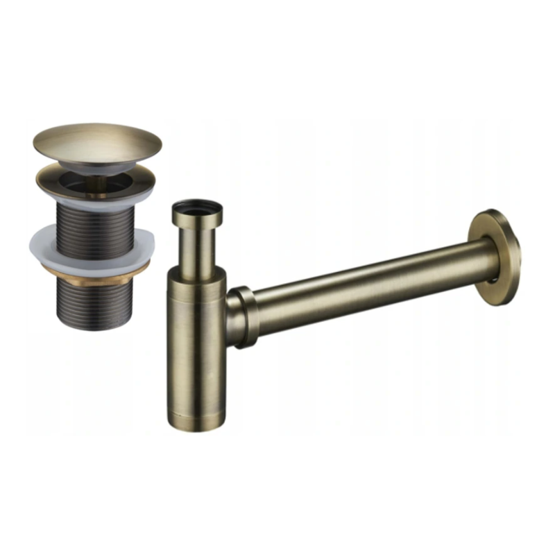 Mexen halve sifon wastafel rond met klik-klak stop, zonder overloop, antiek messing- 7991050-40