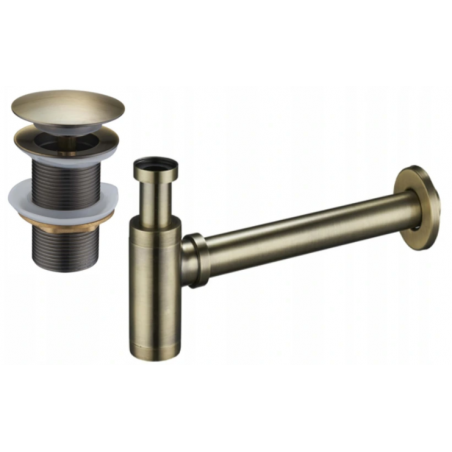 Mexen demi-siphon lavabo rond avec bouchon clic-clac, sans trop-plein, laiton antique- 7991050-40