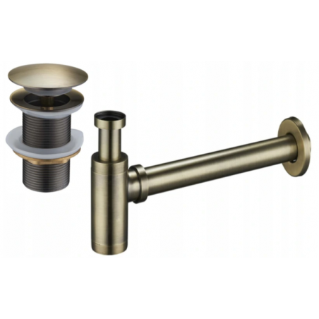 Mexen ronde Lavabo-Halbsiphon mat Klick-Klack Stöpsel, oun Iwwerlaaf, antikes Messing- 7991050-40