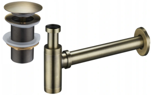 Mexen halfsifon wastafel rond met klik-klak stop, zonder overloop, antiek messing- 7991050-40