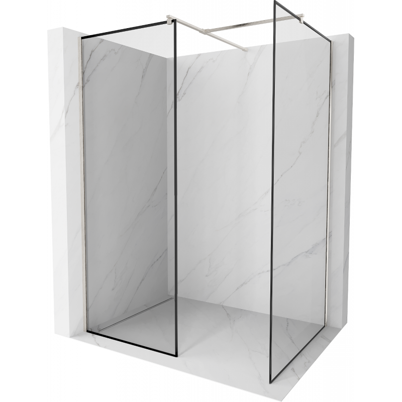 Mexen Kioto tuš stena Walk-in 130 x 70 cm, črn okvir, brušeni nikelj - 800-130-202-97-70-070